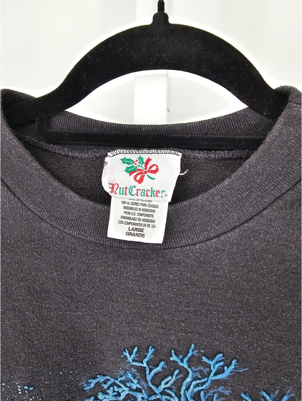 Vtg Nutcracker Womens Sz L Crew Neck Sweatshirt Black Winter Christmas Scene - Picture 3 of 4